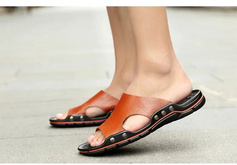 Men Summer Slippers Breathable Luxury Sandals Shoes Beach Classics Leather Mens Slippers Outdoor Flip Flop Indoor Slides Man
