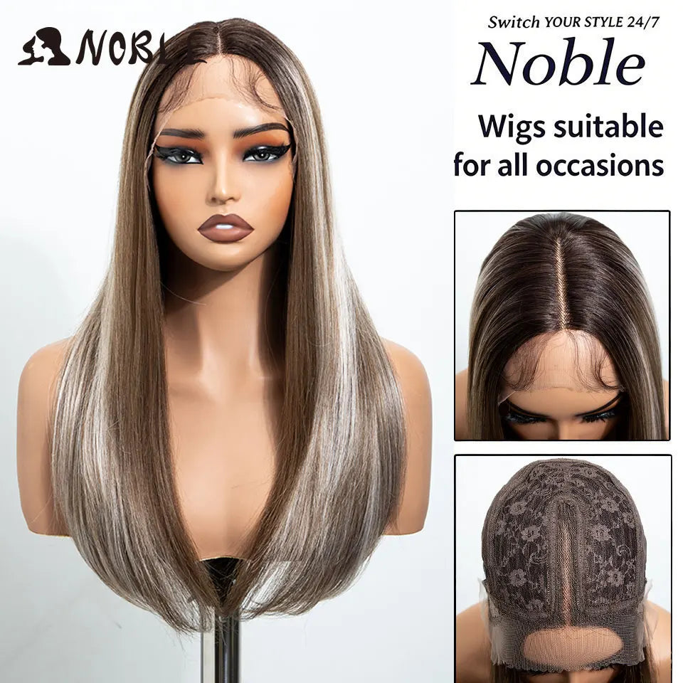 Noble Synthetic Lace Front Wig 22 Inch Straight Baby Hair Bob Wig Platinum Blonde Lace Front Wig Cosplay Glueless Wigs For Women