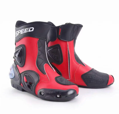 Men Women Motorcycle Boots Microfiber Leather Motorbike Riding Shoes, Anticollision Ankle Protective Moto Racing Short Boot A004