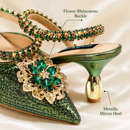Elegant Rhinestone-Embellished Heels And Gold Mini Bag Set for Night Outfits Women's Fashion Accessory Combo