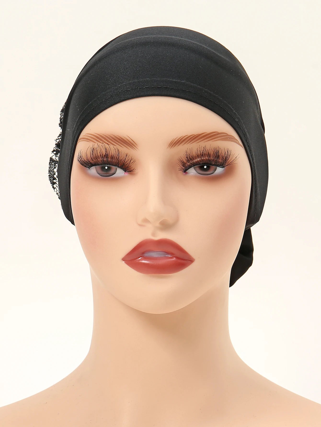 Muslim Women's Hijabs with Lace Chiffon Panhua Solid Color Thin Bottom Hat Islam Head Wrapping Tie Back Turban Female Headband