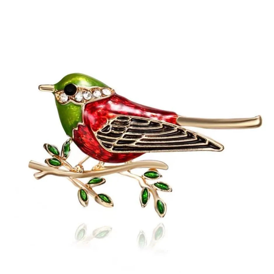 Fashion Magpie Brooch Cute Bird Flower Enamel Rhinestone Corsage Pin Clothing Accessories Jewelry