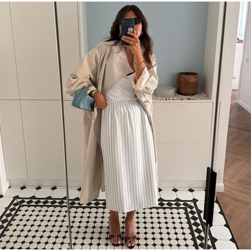 Women Black Long Solid Color Trench Coat Stand Collar Loose Drop Shoulder Single-breasted Windbreaker Lady Commute Outing Wear