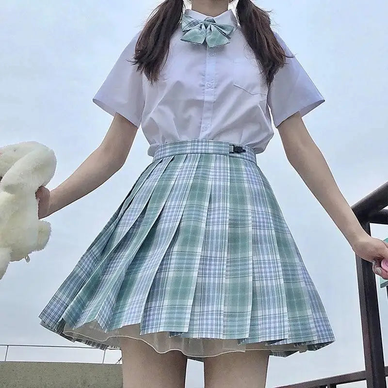 New Japanese School Uniform Korean Student Jk Seifuku Blouse Pleated Skirt Tie Full Set Girl Plaid Skirt Pink Uniforms For Woman
