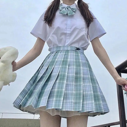 New Japanese School Uniform Korean Student Jk Seifuku Blouse Pleated Skirt Tie Full Set Girl Plaid Skirt Pink Uniforms For Woman
