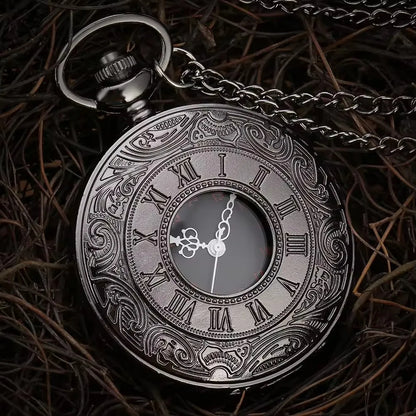 Vintage Steampunk Gift Necklace Pendant Black Roman Numerals Quartz Mens Pocket Watch with Chain for Boyfriend