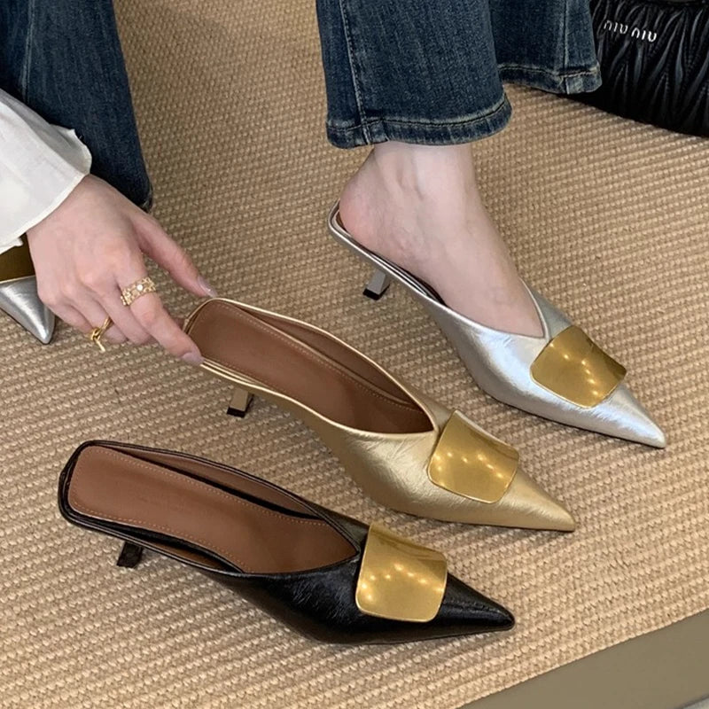 Luxury Womens Shoes High Heels Mules Shoes Pointed Toe Heeled Sandals for Women Elegant Party Slides 2025 Designer Shoes Zaoatos