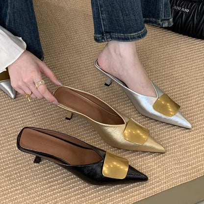 Luxury Womens Shoes High Heels Mules Shoes Pointed Toe Heeled Sandals for Women Elegant Party Slides 2025 Designer Shoes Zaoatos