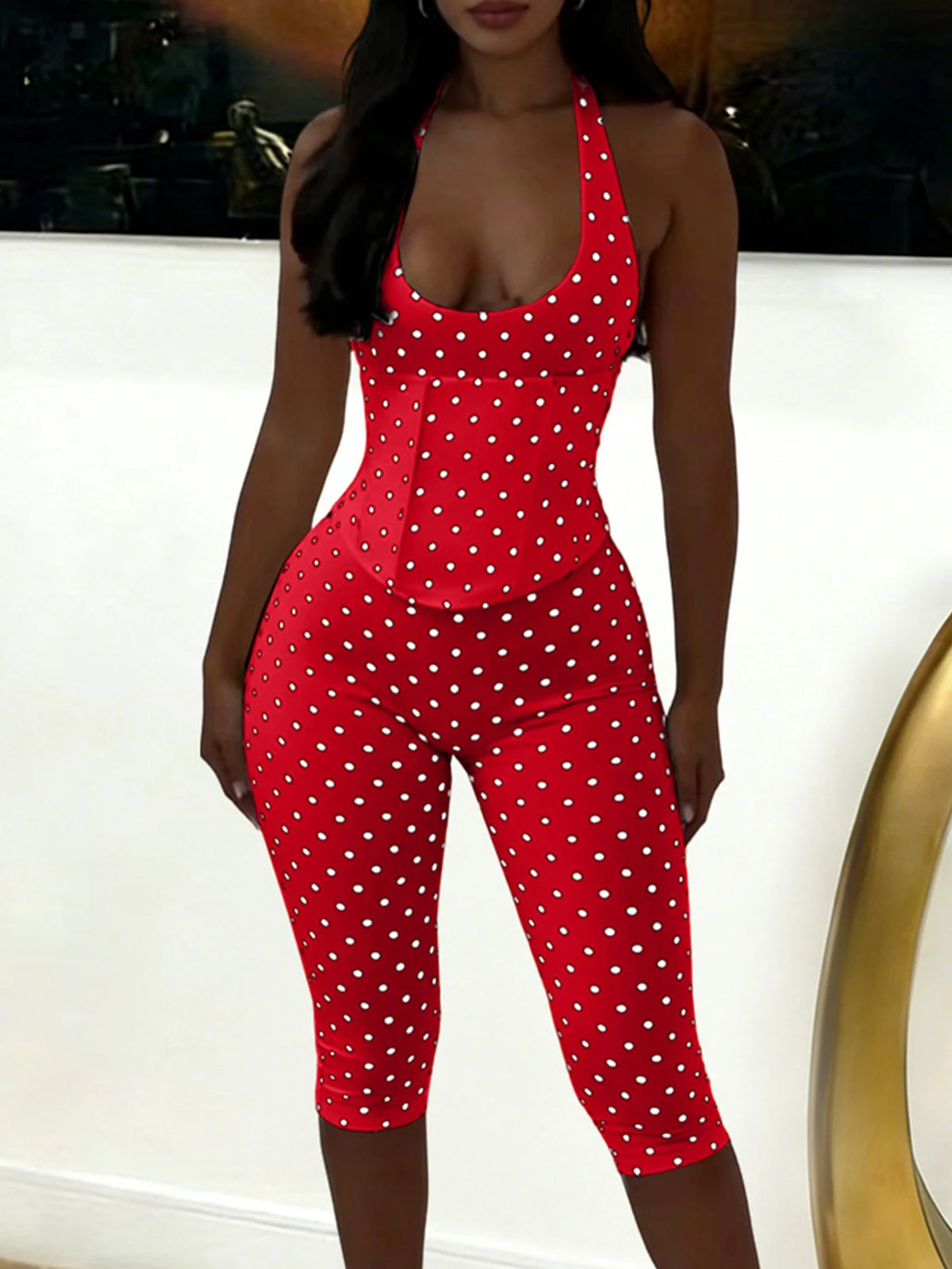 Sexy Backless Dot Print Jumpsuit Women Summer One Pieces Bodycon Jumpsuits Rompers Club Birthday Party Outfits Fashion Playsuit