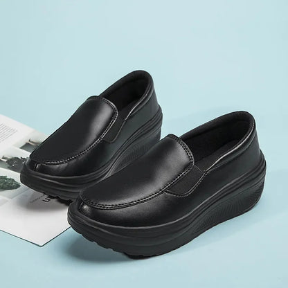 EOFK Women Moccasions Walking Shoes For Work Soft Wedges Platform Loafers Female Black Swing Slip On Casual Non Slip Female Shoe