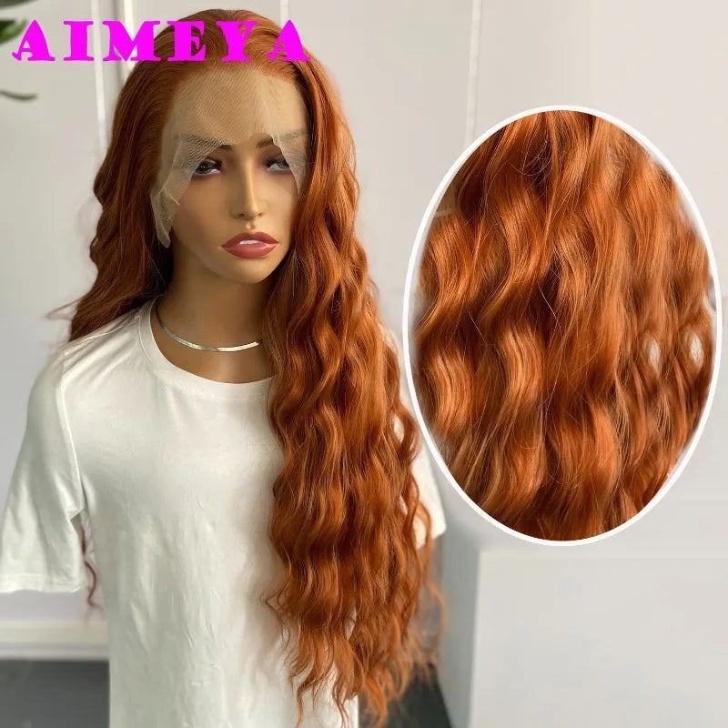 AIMEYA  Red Long Wig Natural Hairline Loose Wave Lace Front Wig for Women Daily Use Heat Resistant Synthetic Hair Blue Purple