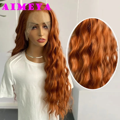 AIMEYA  Red Long Wig Natural Hairline Loose Wave Lace Front Wig for Women Daily Use Heat Resistant Synthetic Hair Blue Purple