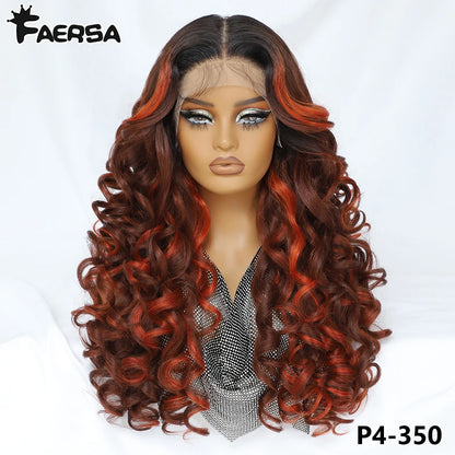 Latisha 13X6 HD 13X5X1 Synthetic Lace Front Wigs Curly Pre Plucked Lace Frontal Wig with Bangs for Women Highlight with Babyhair
