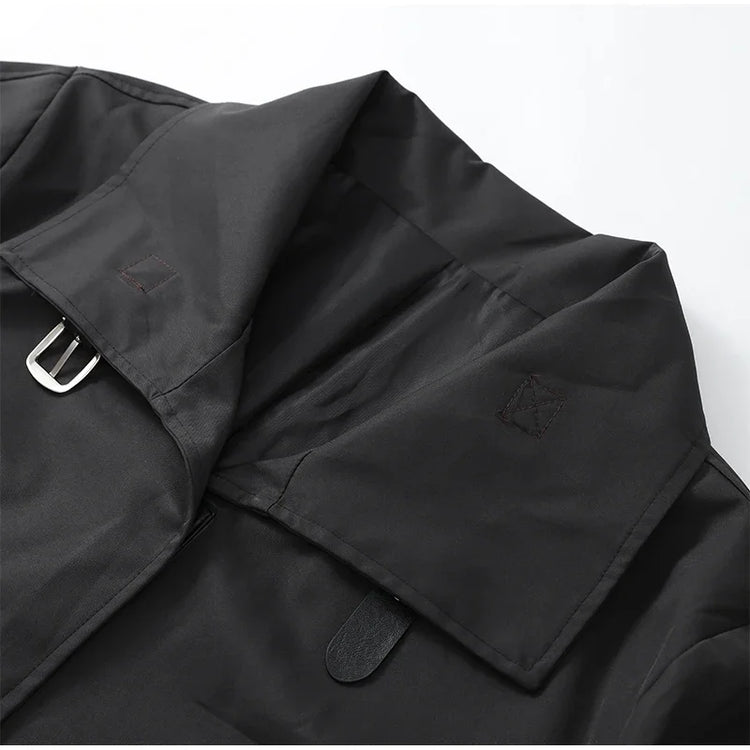 Black Stand Collar Trench Coat Women Casual Long Sleeve Single-breasted Loose Windbreaker 2026 Lady Autumn High Street Outwear