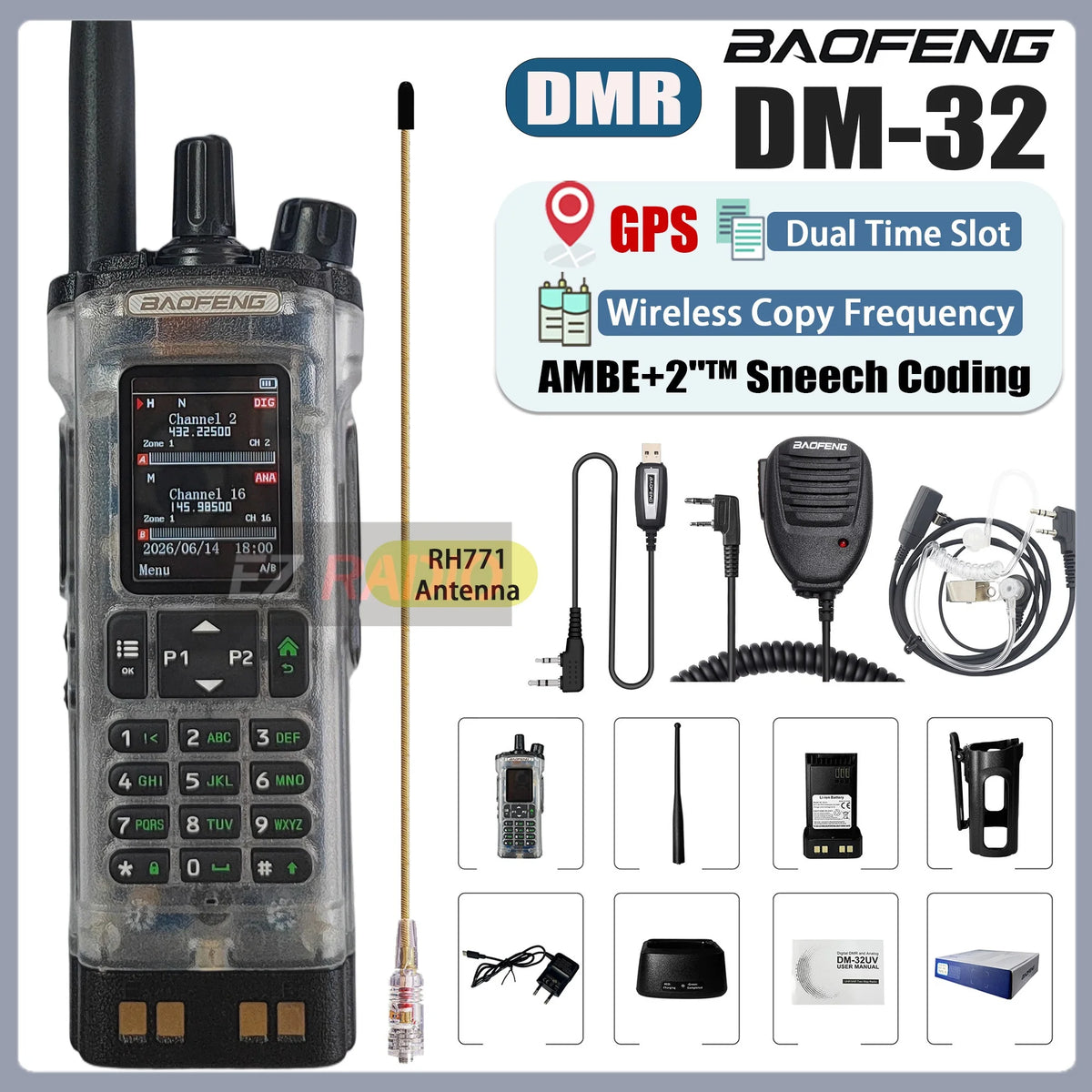 Transparent Baofeng Radio DM 32UV DMR Digital Wireless Walkie Talkie With AES256 Encryption For Long Range Secure Contact skiing