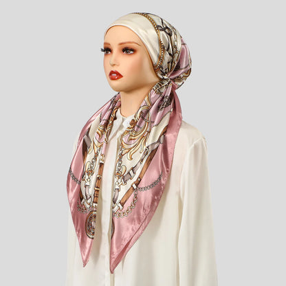New Muslim Instant Satin Hijab Cap Scarf Printed Turban Hair Bonnet Turban Headwrap For Sleeping Elastic Hair Bonnet Bandana
