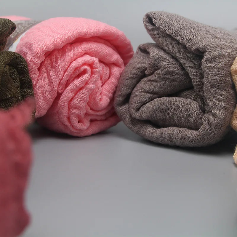 Ramadan Classics Crinkle Cotton Hijab Scarf Women Turban Muslim Shawl Plain Bandana Breathable Women's Shawls Foulard Hijab Hood