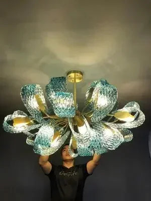 Modern Blue Glass Led Pendant Lamp Copper Designer Hanging Chandeliers for Living Room Bar Bedroom Suspension lustre Lights