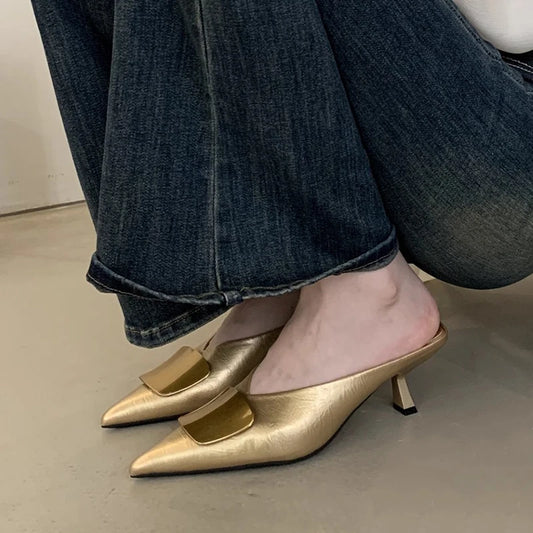 Luxury Womens Shoes High Heels Mules Shoes Pointed Toe Heeled Sandals for Women Elegant Party Slides 2025 Designer Shoes Zaoatos