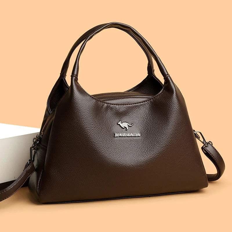 New Ladies Soft Leather Handbag Large Capacity Single Shoulder Bag Retro Solid Color Mom Bolsa Luxury Cross-Border Style Bags