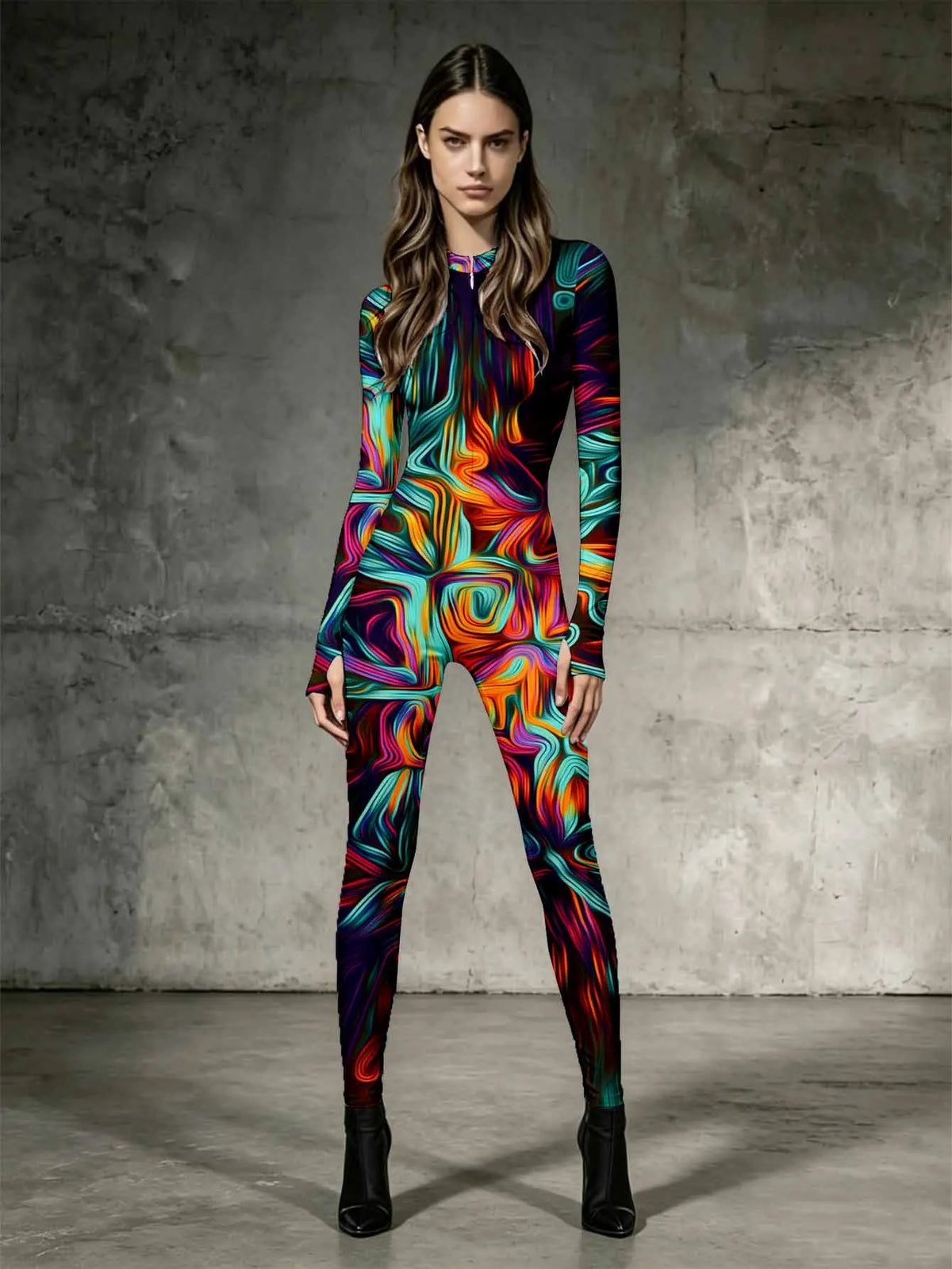 Stand up jumpsuit slim fit waist cinched long sleeved silhouette comfortable stretch women's clothing