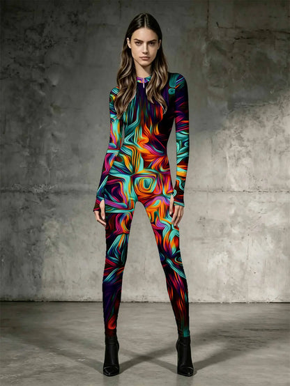 Stand up jumpsuit slim fit waist cinched long sleeved silhouette comfortable stretch women's clothing