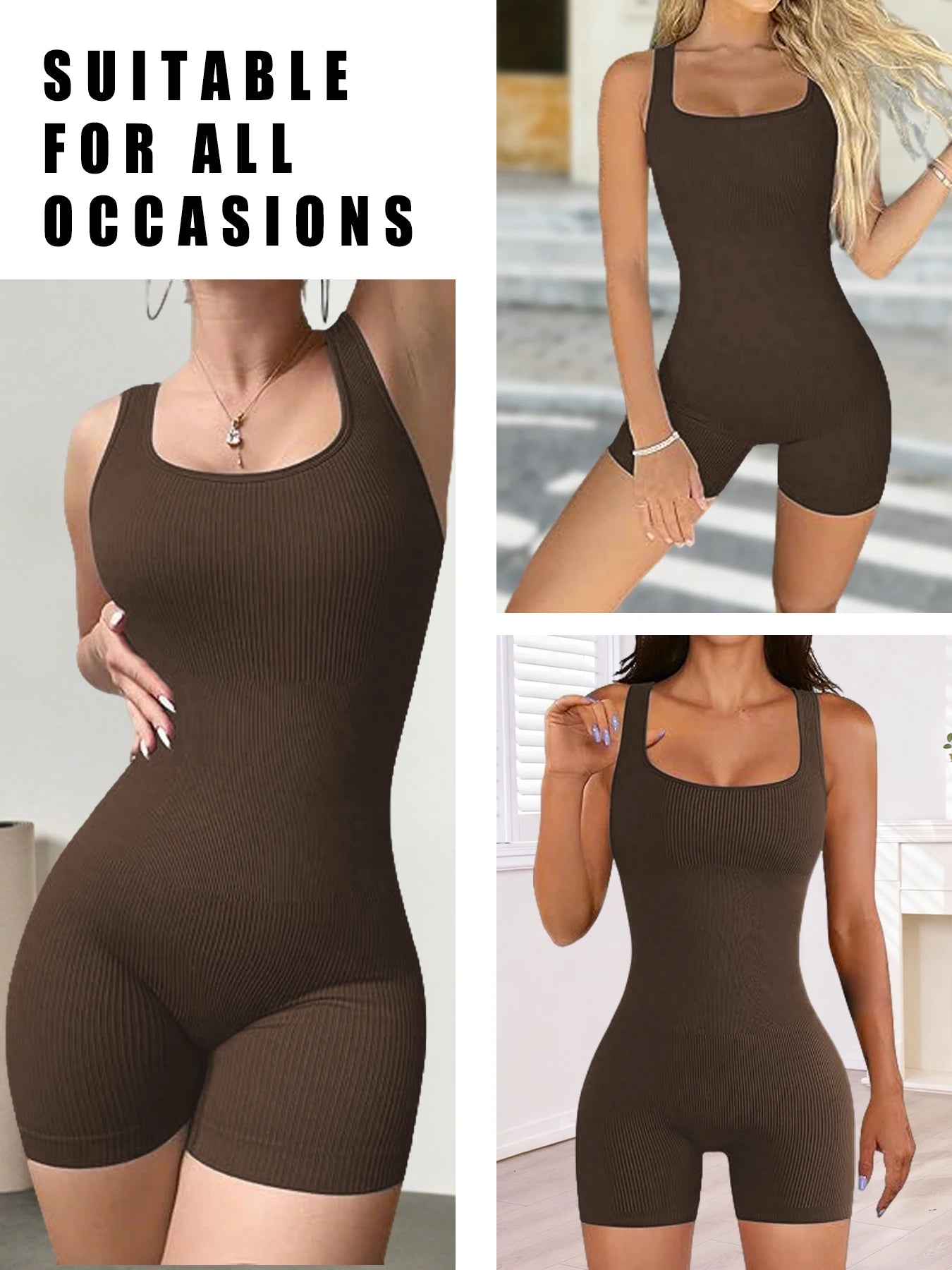 Women'S Square Neck Ribbed Jumpsuits，Women's Sleepwear & Loungewear
