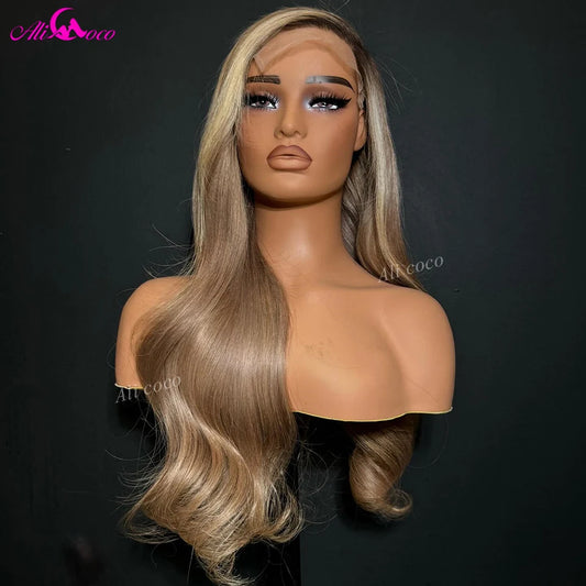 Blonde Body Wave Lace Front Wigs 180 Density 13x6 Drawstring Wig Transparent Lace Front Wigs Human Hair For Women Pre-Plucked