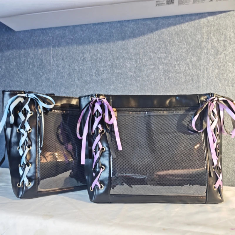 New Japanese Cute Sweet Ribbon Ita Bag Lolita Girls Transparent Handbags Fashion Large Capacity Tote Bag Aesthetic Shoulder Bags
