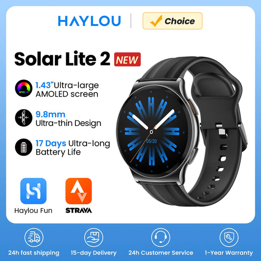 HAYLOU Solar Lite 2 Smartwatch 1.43'' AMOLED Display 24h Health Monitoring 150+ Sports Modes Voice Calling Smart Watch 1ATM