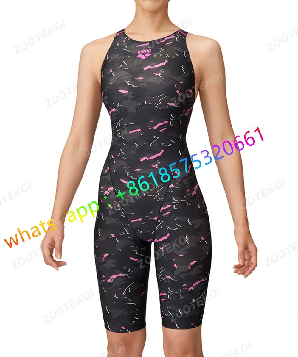 Female Versatile Training Swim Suit Knee Length Swimwear Bodysuit Sports Race Swimming Swimsuit Summer Open Water Bathing Suit