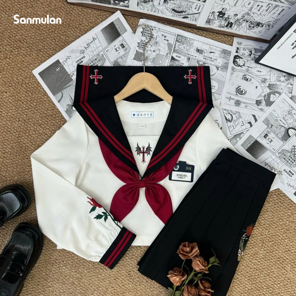 Dark Japanese Bad JK Uniform Long-sleeved Girl Orthodox Sailor Suit Role Play Handsome Long Skirt School Uniform Embroidery