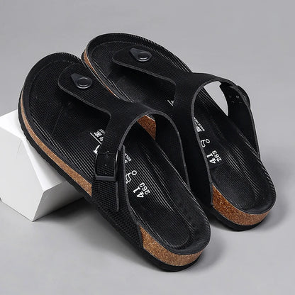 All-match Flats Beach Slippers Mens Thick Sole Men Cork Luxury Sandals Beach Vacation Comfort Shoes Slip on Flip Flops for Men