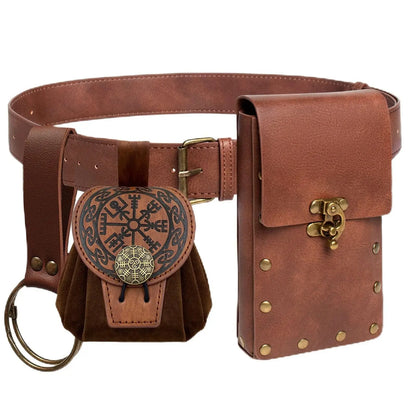 Renaissance Costume Accessories Retro Leather Waist Belt with Fanny Pack Medieval Viking Drawstring Coin Pouch Skirt Hike Clip for Renaissance Faires Cosplay Costume Party