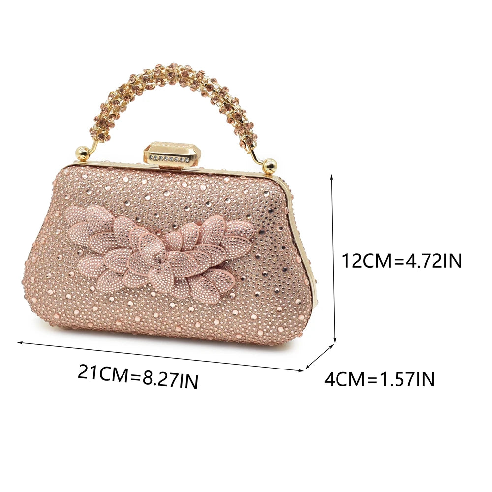 2024 Nigerian Style Rhinestone Medium Heeled Sandals for Women Fashion Wedding Party Shoes and Bags Set with Rhinestone