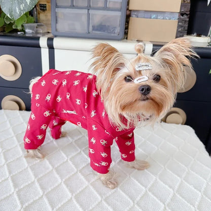 Pure Cotton Red Pet Dog Clothes Outerdoor Sportswear Fashion Print Jumpsuits For Small Medium Dogs Schnauzer Puppy Dog Rompers
