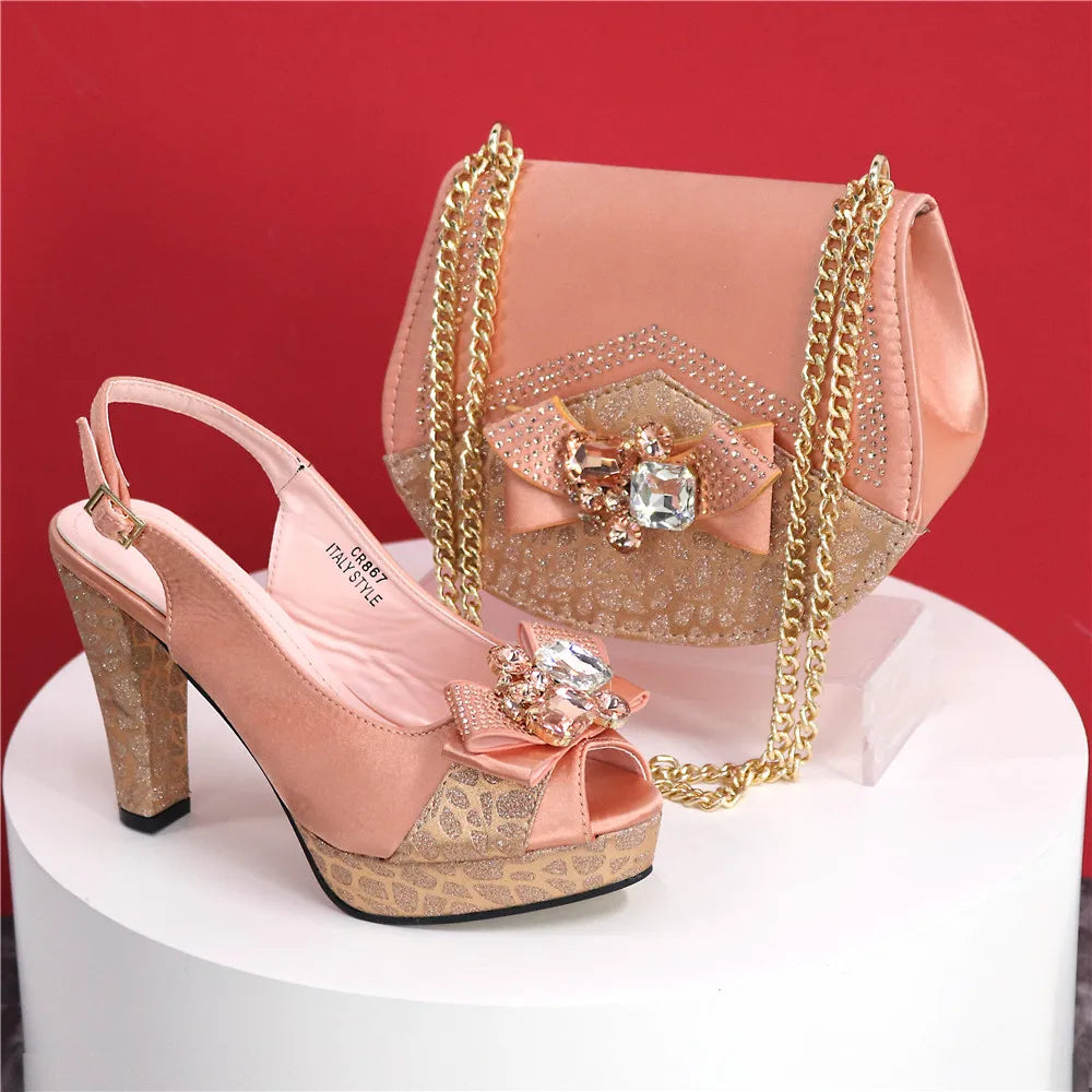 African Fashion Evening Shoes and Bag Italian Design Women's Shoes New Style High Heels Comfortable Women's Shoes and Bags