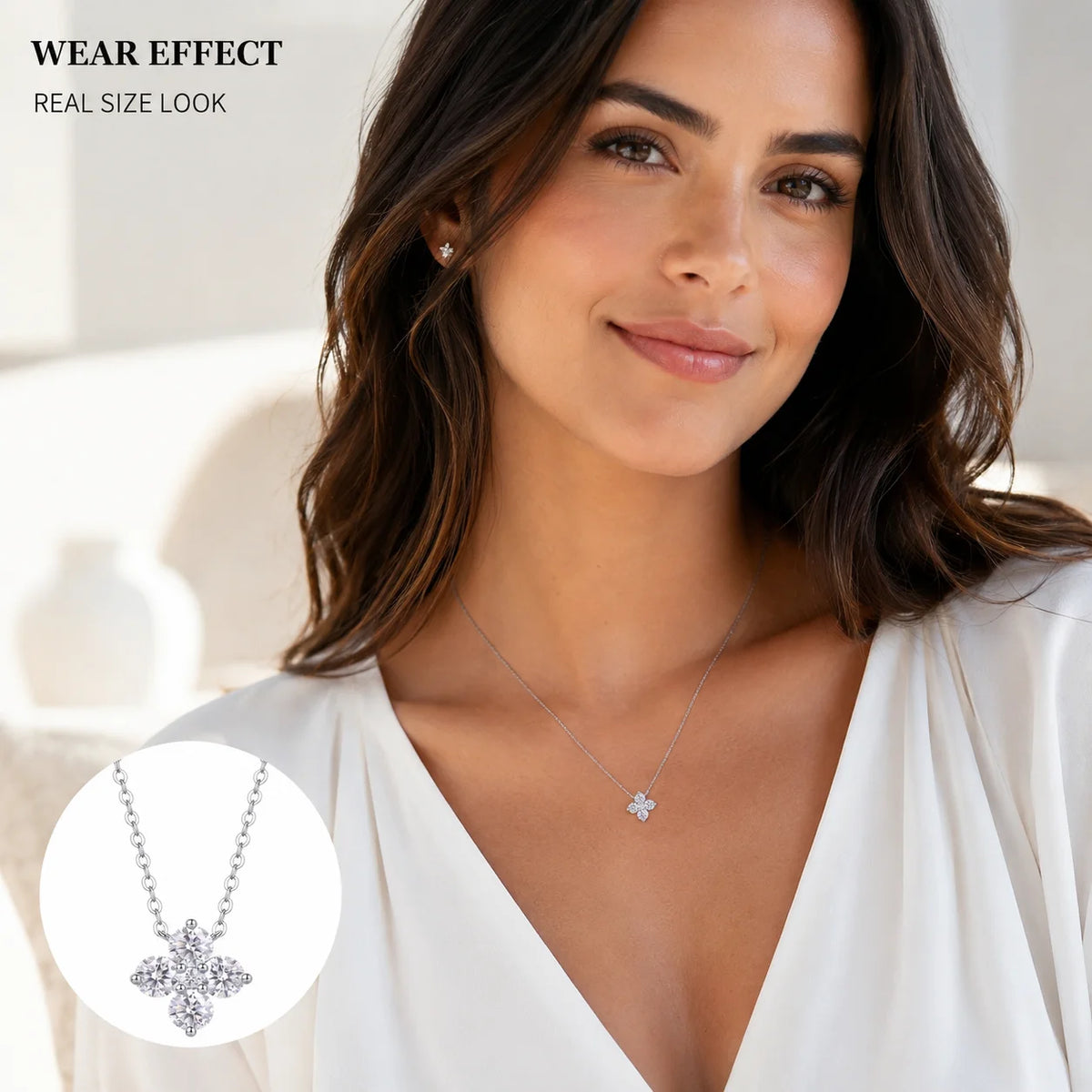 LongZhe Moissanite Necklace for Women 0.3CT 4mm Round Cut S925 Sterling Silver Flower Pendant Clavicle Chain Jewelry Gift