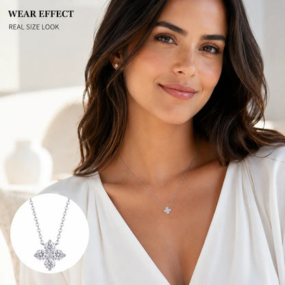 LongZhe Moissanite Necklace for Women 0.3CT 4mm Round Cut S925 Sterling Silver Flower Pendant Clavicle Chain Jewelry Gift