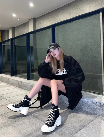 Women's High-heel Shoes Classic High Top Canvas Shoes Designer Platform Sneakers for Women Breathable Casual Shoes Zapatos Mujer