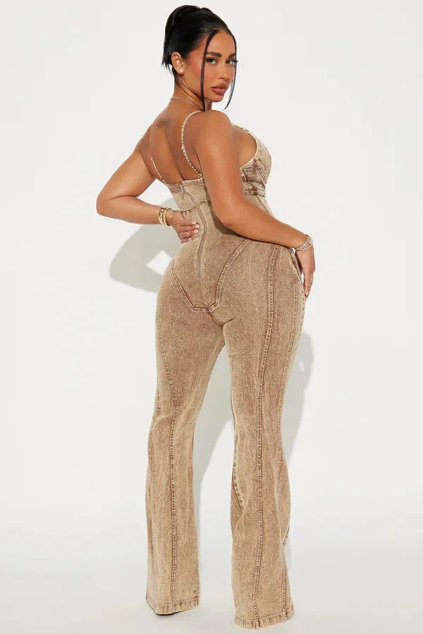 Women Strapless Strap straight Jeans washed Denim Jumpsuits 2025 summer Street Cargo Playsuit One Piece Suit Rompers