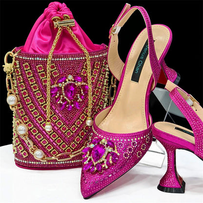 Venus Chan Italian Shoes and Bags Matching Set 2024 Nigerian Heel Party for Women Orange Colour Italian Design Wedding INS 2024
