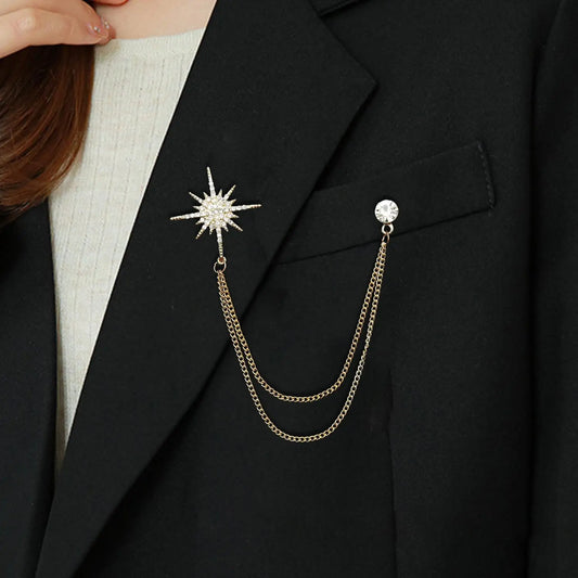 High-end Crystal Tassel Chain Brooch Pins Men Suit Corsage Vintage Rhinestone Badge Luxury Jewelry Gifts for Women Accessories