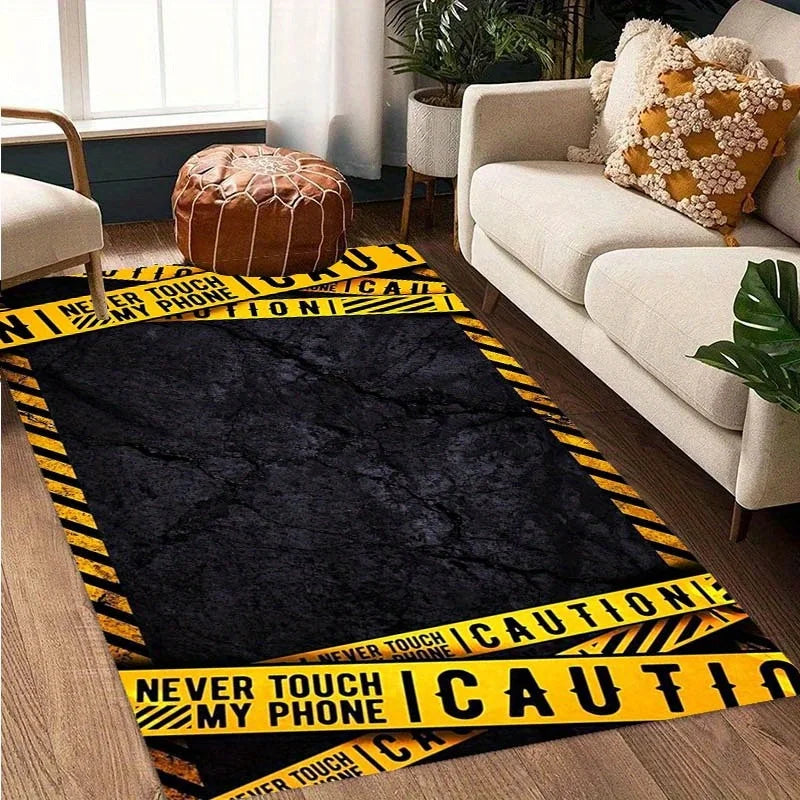 Warning Theme Print Area Rug, Non-Slip Rectangular Floor Protector Mat for Home Office Living Room, Durable Chair Carpet