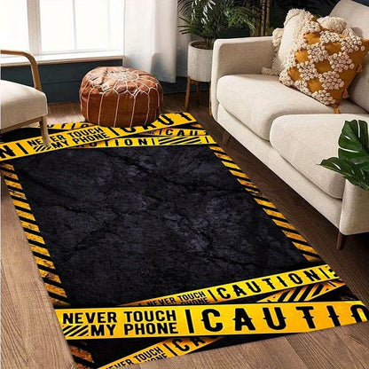 Warning Theme Print Area Rug, Non-Slip Rectangular Floor Protector Mat for Home Office Living Room, Durable Chair Carpet