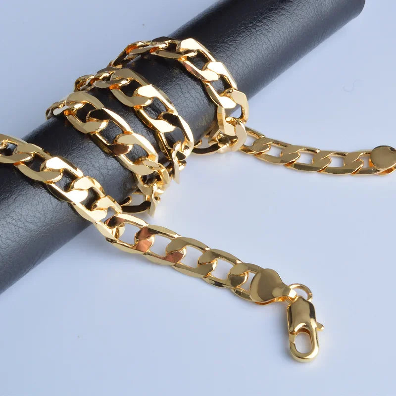 Noble 18K gold Charms 8MM sideways chain Necklace for Men women Luxury Fashion Party Wedding Versatile Jewelry Christmas Gifts