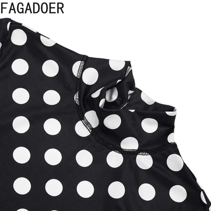 FAGADOER Retro Big Polka Dot Bodycon Rompers Women Short-sleeve Back Hollow Out Ruched Jumpsuits Streetwear Party Club Playsuits