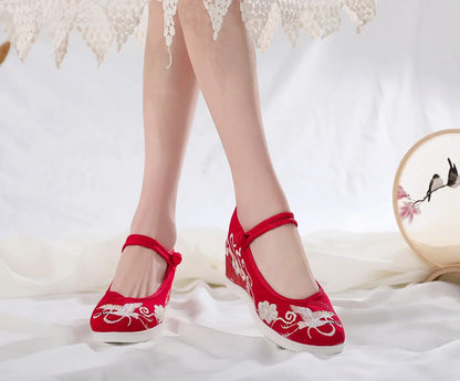 Autumn Elevator Shoes Woman Casual Harajuku Chinese Ethnic Style Canvas Vintage Embroidered Cloth Hanfu Shoes Women Zapatos