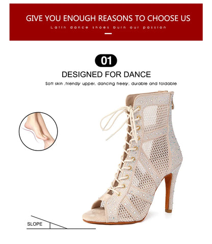 Girls Latin Dance Shoes Women Modern Dance Salsa High-Top Sandals Dance Hall Shoes Ladies Fashion Sexy High-Heeled Suede Boots