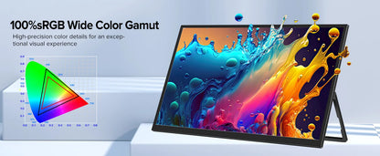 UPERFECT Portable Monitor 18.5" 1080P 100% sRGB 120Hz IPS HDR FreeSync HDMI USB-C Travel Screen for Laptop MacBook PC Surface PS5 Xbox Large External Display with Kickstand & Speakers VESA Compatible